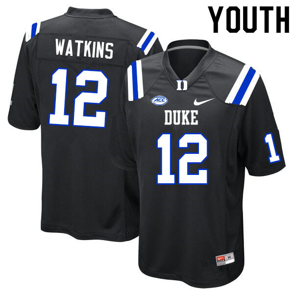 Youth #12 Jaden Watkins Duke Blue Devils College Football Jerseys Sale-Black